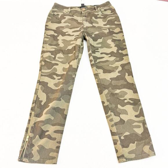 Chicos Black Label Camo Print Motorcycle Denim Midnight Moss Size 0 NWT - Picture 2 of 10